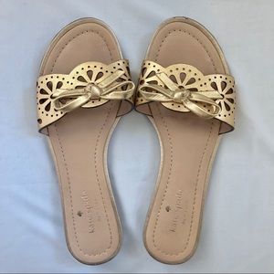 EUC Kate Spade Gold Leather Cut Out Slide Sandals